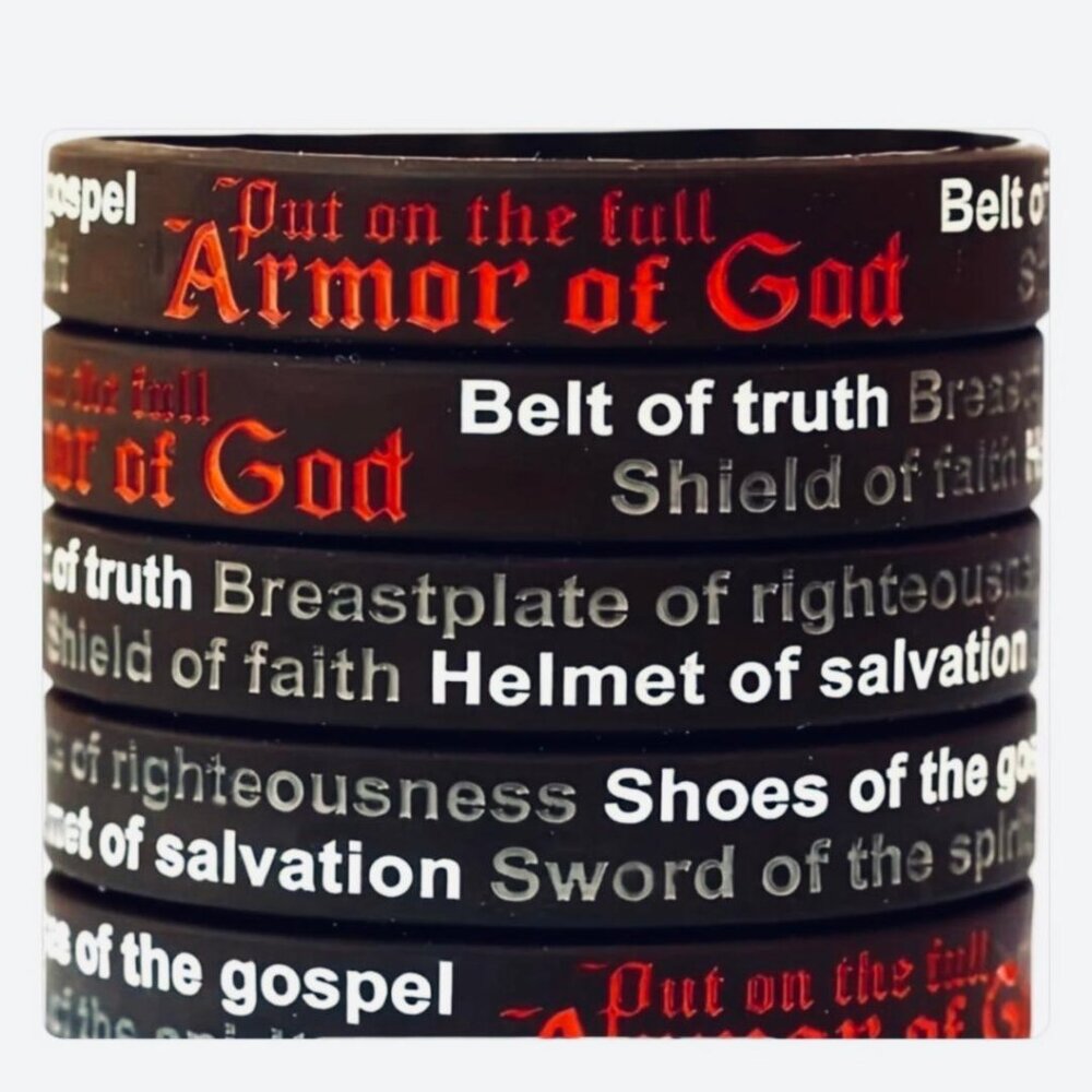 NEW! ARMOR OF GOD BUNDLE - POUCH/KEYCHAIN/WRISTBAND BLK & RED STYLE 2 - Picture 6 of 7